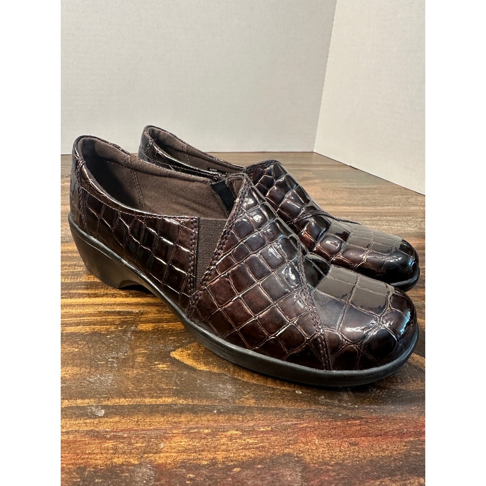 Clarks Bendables‎ Brown Croc Embossed Leather Slip On Loafers Comfort Shoes 6.5M